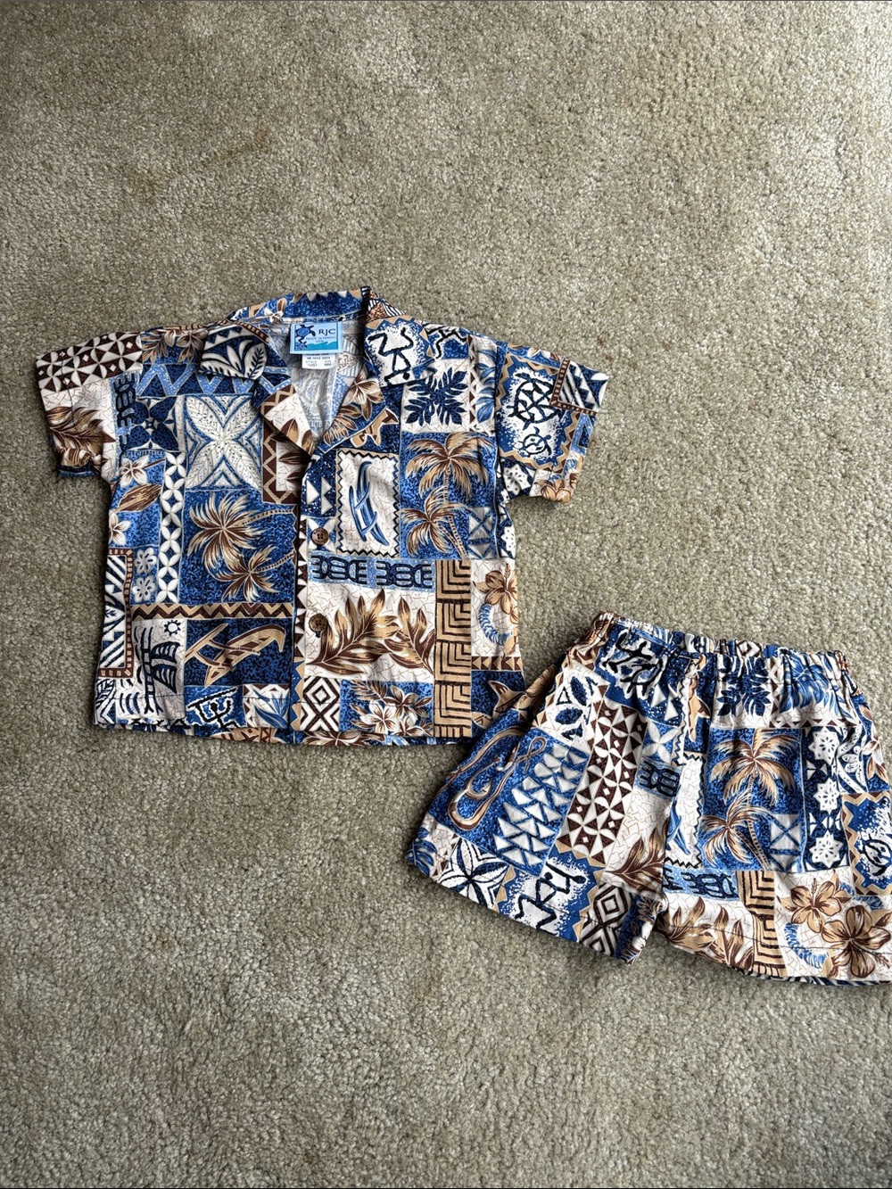 NWOT RJC Boys Blue & Brown Hawaiian Set - 18M